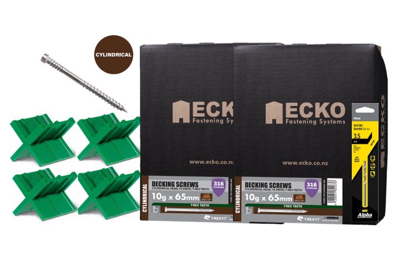 Ecko T-Rex Cylindrical Head T20 Torx Drive 10g65mm Decking Screw 316 Grade S/S Package Deal