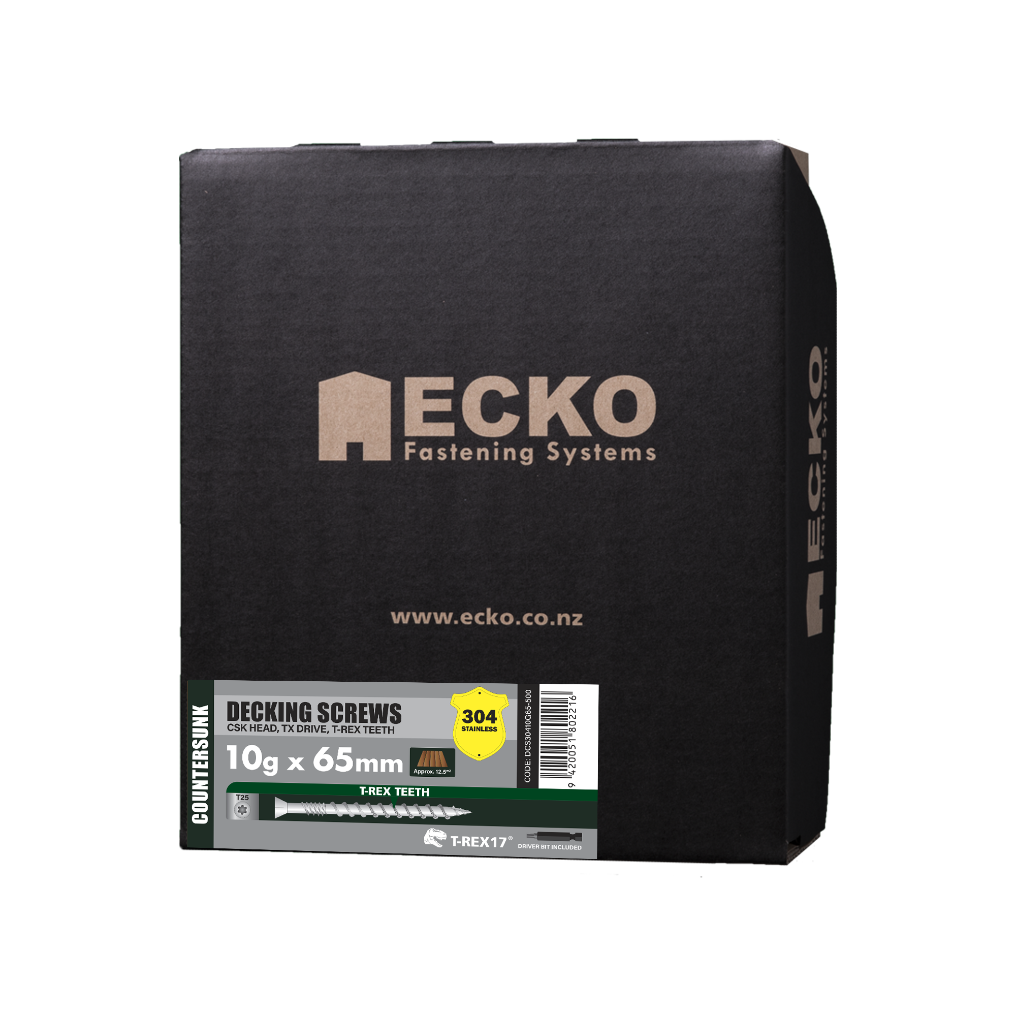 Ecko Countersunk Head Torx Decking Screw 10gx65mm + 304 S/S Bit - Image 4