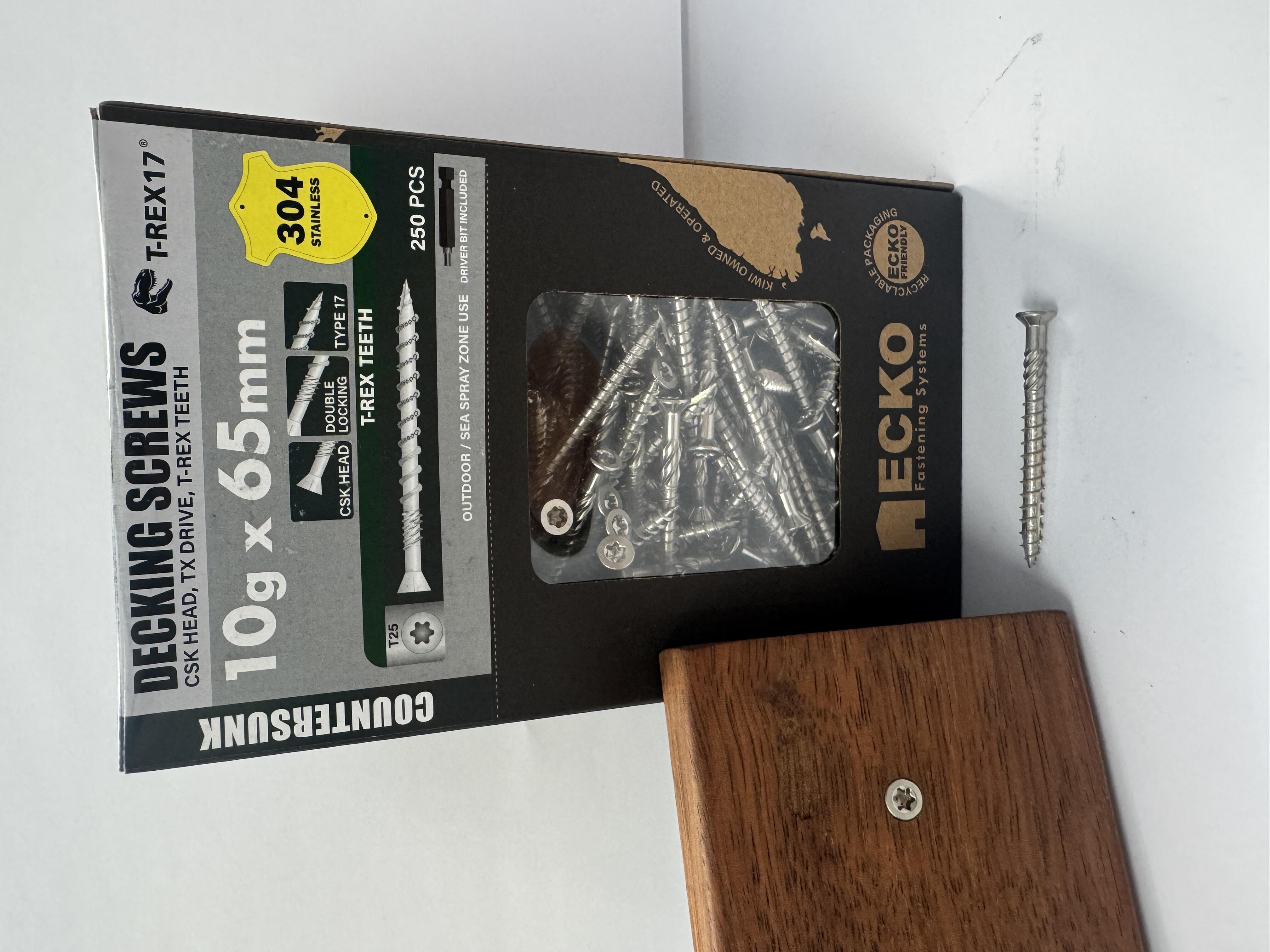 Ecko Countersunk Head Torx Decking Screw 10gx65mm + 304 S/S Bit - Image 3
